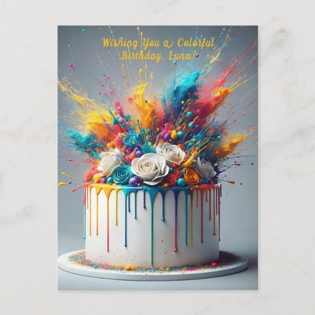 Carte Postale Explosion de Joie – Gâteau d'anniversaire heureux (Devant)
