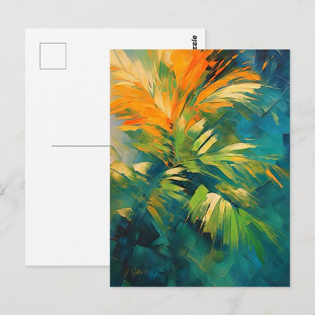 Carte Postale Explosion de palmier abstrait – Énergie tropicale  (Devant / Derrière)