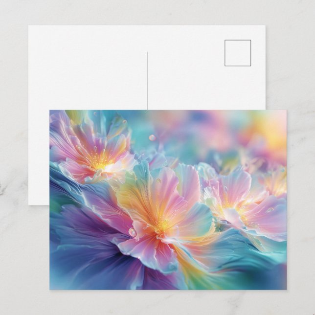Carte Postale Explosion florale cosmique abstraite en pastel (Devant / Derrière)