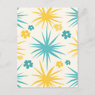 Carte Postale Explosion Florale de Tégl Turquoise Moutarde