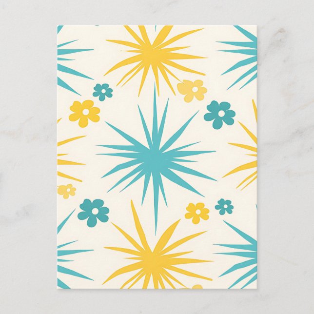 Carte Postale Explosion Florale de Tégl Turquoise Moutarde (Devant)