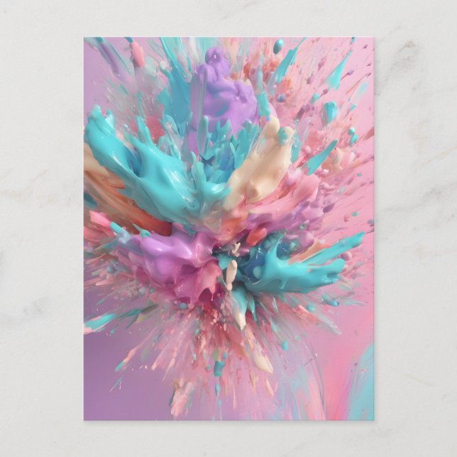 Carte Postale Explosion Peinture Abstraite rose Turquoise Lilac (Devant)