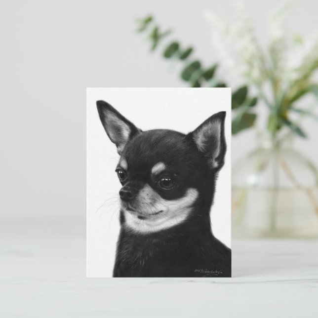 Carte Postale Expression Confiante Chihuahua - Peint à la main (Debout devant)