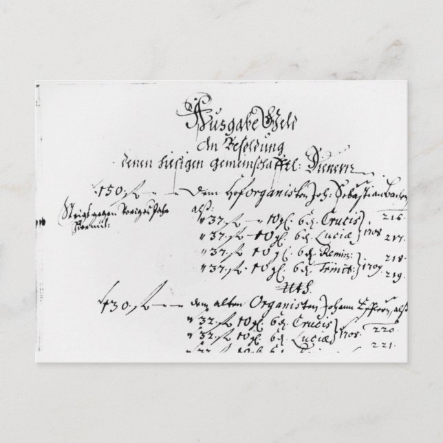 Carte Postale Extrait du salaire de J.S. Bach (Devant)