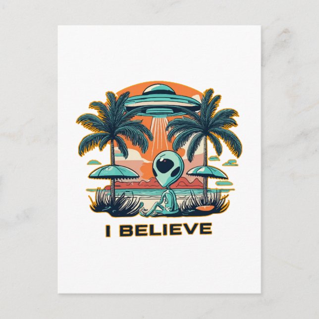 Carte Postale extraterrestre avec OVNI JE CROIS (Devant)