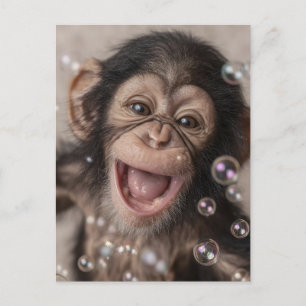 Carte Postale Extrême Gros Plan de Bébé Chimpanzé Heureux