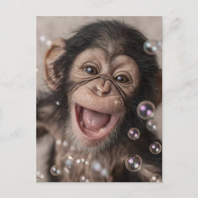 Carte Postale Extrême Gros Plan de Bébé Chimpanzé Heureux (Devant)