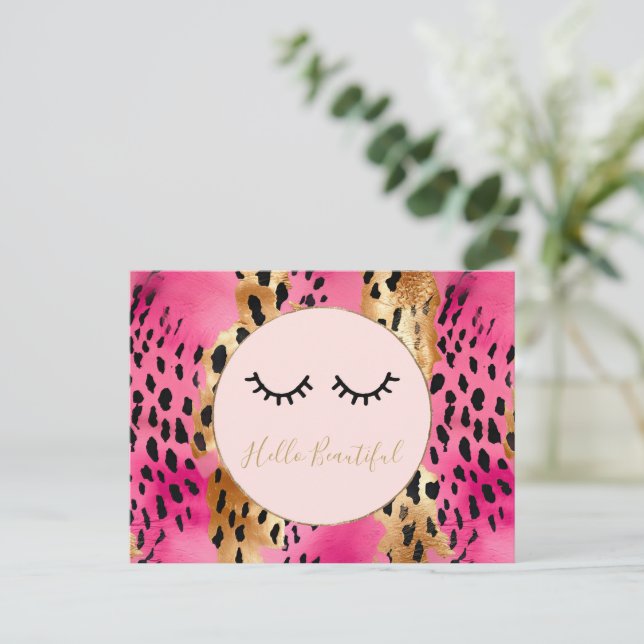 Carte Postale Eyelashes Girls rose Glam Black Gold Leopard (Debout devant)