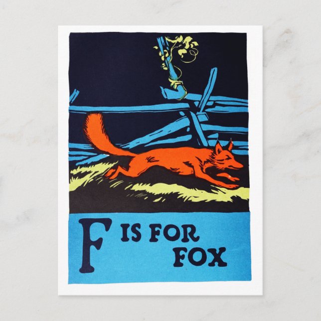 Carte Postale F est pour Fox ABC 1923 Vintage Alphabet Postcard (Devant)