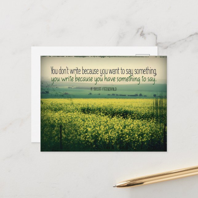 Carte Postale F. Scott Fitzgerald Citation Inspirationnelle "Écr (Devant/Arrière en situation)