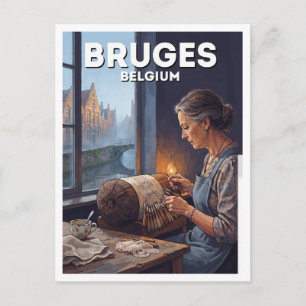 Carte Postale Fabricant de dentelle sur le canal de Bruges à l'a