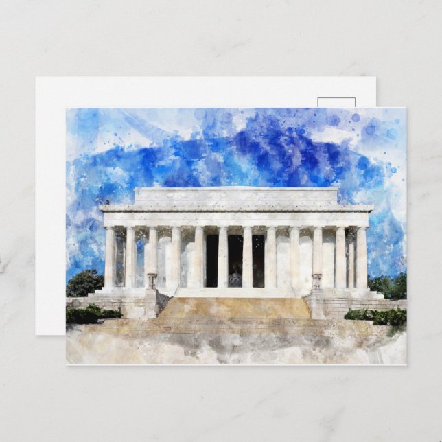 Carte Postale façade du Lincoln Memorial en aquarelle (Devant / Derrière)