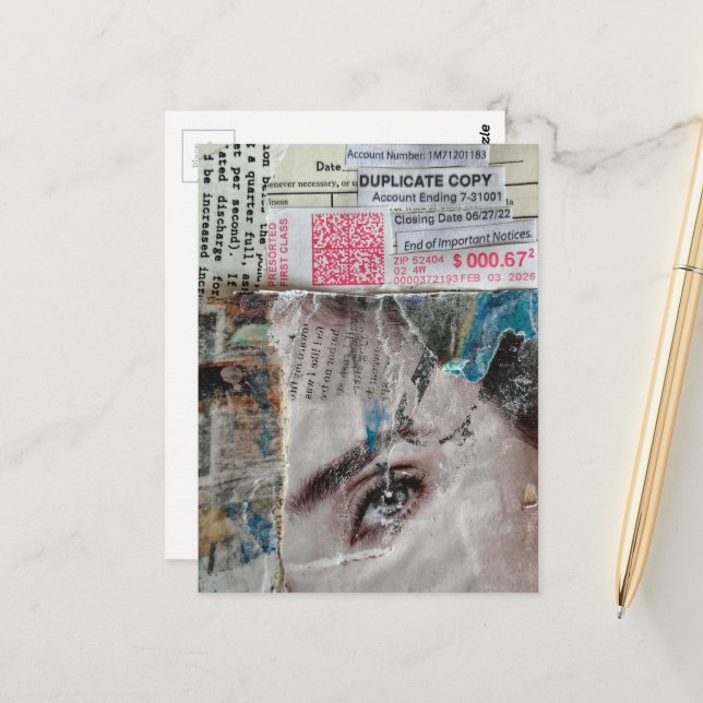 Carte Postale Face Account Abstract Mixed Media Collage (Devant/Arrière en situation)