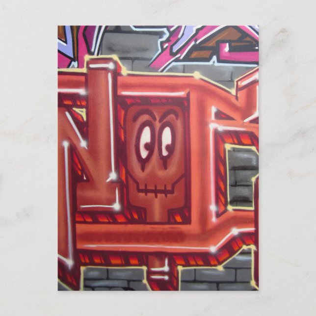 Carte Postale Face de graffiti rouge (Devant)