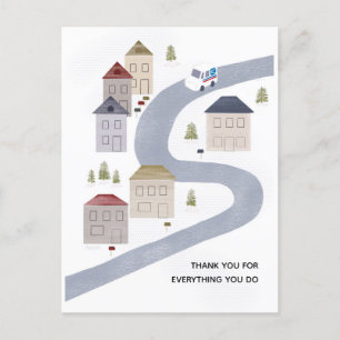 Carte Postale Facteur Mme facteur Noël Merci Scène d'hiver