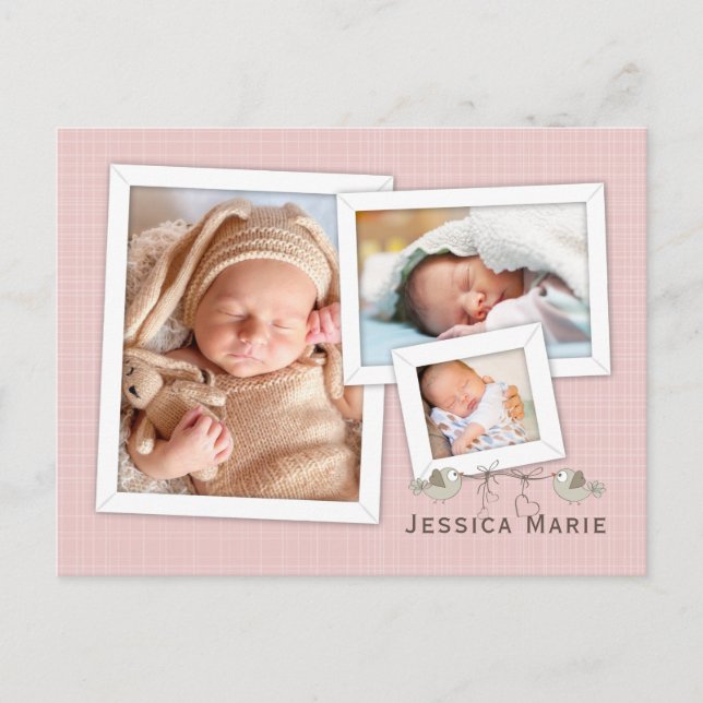 Carte Postale Faire Annonce de Naissance Cadre Photo Rose Pastel (Devant)