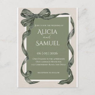 Carte Postale Faire invitation de mariage au ruban vert sauge él