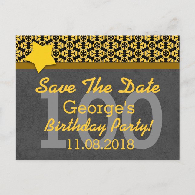 Carte Postale Faire-part 100e Enregistrer la date Dark Grey Gold STARS G80D (Devant)