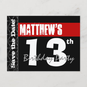 Carte Postale Faire-part 13e anniversaire moderne Enregistrer la date Rouge