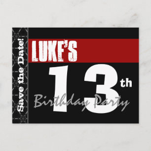 Carte Postale Faire-part 13e anniversaire moderne Enregistrer la date Rouge