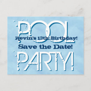 Carte Postale Faire-part 13e anniversaire Pool Party Enregistrer la date V0