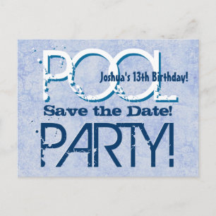 Carte Postale Faire-part 13e anniversaire Pool Party Enregistrer la date V0