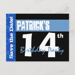 Carte Postale Faire-part 14e anniversaire moderne Enregistrer la date Bleu
