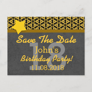 Carte Postale Faire-part 18e Enregistrer la date Dark Grey Gold STARS G80K