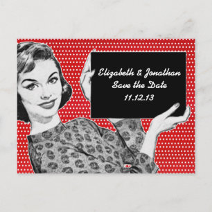 Carte Postale Faire-part 1950 Femme avec un signe Enregistrer la date