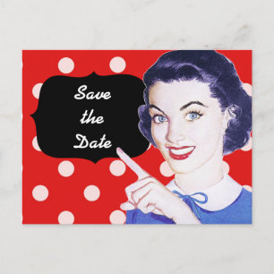 Carte Postale Faire-part 1950 Pointing Woman Save the Date
