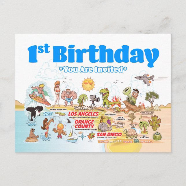 Carte Postale Faire-part 1er anniversaire SoCal (Devant)
