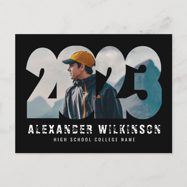 Carte Postale Faire-part 2023 Modern Bold Script Simple Photo Graduation (Devant)