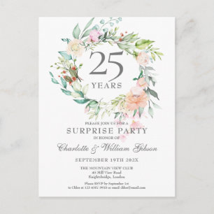Carte Postale Faire-part 25e anniversaire Surprise Party Roses Garland