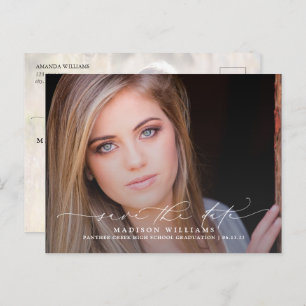 Carte Postale Faire-part 2 Diplôme photo Script moderne Enregistrer la date