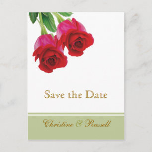 Carte Postale Faire-part 2 roses rouges Enregistrez la date