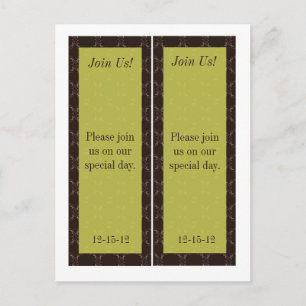Carte Postale Faire-part 2 Signet de date de sauvegarde Brown/Mariage vert