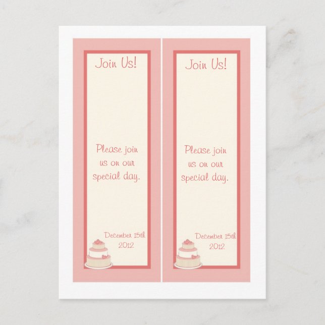 Carte Postale Faire-part 2 signets Rose/Creme Wedding Cake Save the Date (Devant)