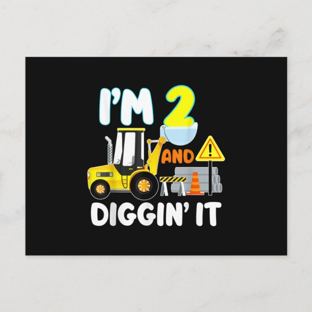 Carte Postale Faire-part 2e anniversaire Cadeau de construction Truck Party (Devant)