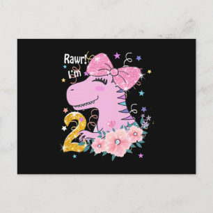 Carte Postale Faire-part 2e anniversaire fille dino dinosaur tenue Premium