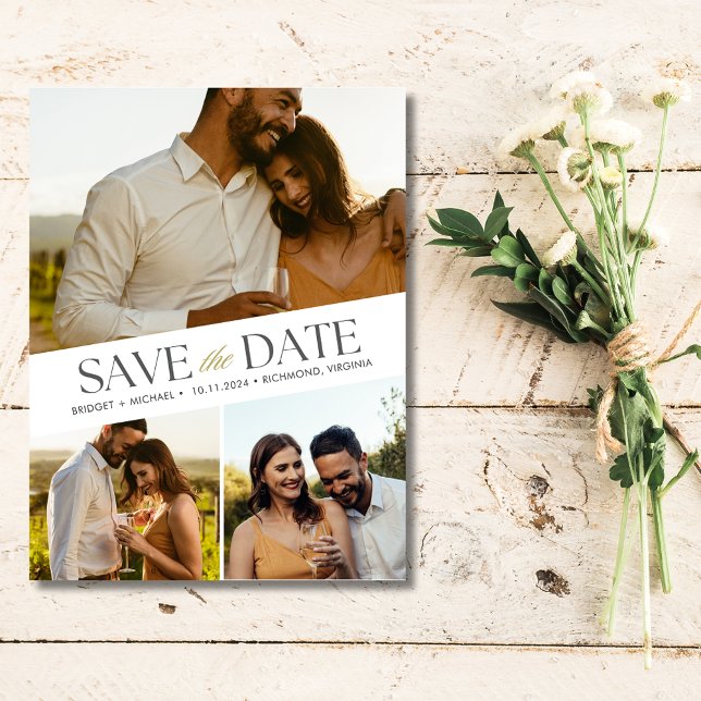 Carte Postale Faire-part 3 mariage photo Enregistrer la date (3 Photo Wedding Save the Date Postcard)