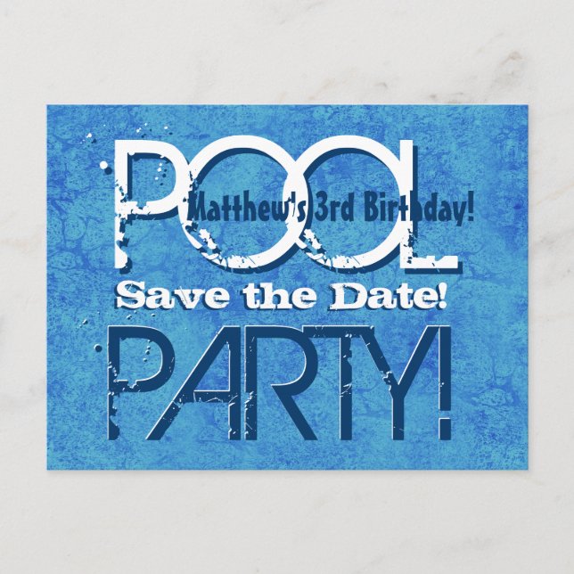 Carte Postale Faire-part 3e anniversaire Pool Party Enregistrer la date V00 (Devant)