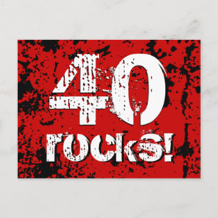 Carte Postale Faire-part 40e anniversaire 40 rochers ! Grunge rouge et noir