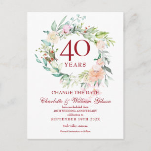 Carte Postale Faire-part 40e anniversaire de mariage rubis Changement de da