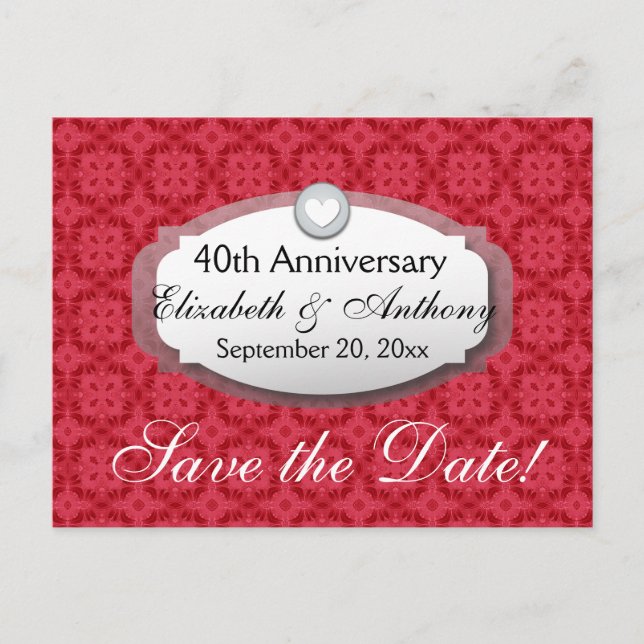 Carte Postale Faire-part 40e anniversaire de mariage Rubis Rouge Z06 (Devant)