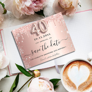 Carte Postale Faire-part 40e anniversaire rose argent parties scintillant e