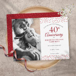 Carte Postale Faire-part 40e anniversaire Ruby Hearts Save the Date Photo<br><div class="desc">Doté d'un délicat confetti de coeurs de rubis,  vous pouvez personnaliser avec votre photo spéciale et quarante ans anniversaire de rubis enregistrer les informations de date dans des lettres chic. Conçu par Thisisnotme©</div>