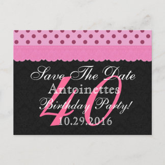 Carte Postale Faire-part 40e anniversaire Sauvez la date Dentelle rose et n