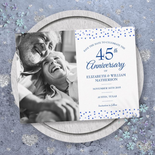 Carte Postale Faire-part 45e 65e anniversaire Coeurs Enregistrer la photo d (45th 65th Anniversary Hearts Save the Date Photo Announcement Postcard)