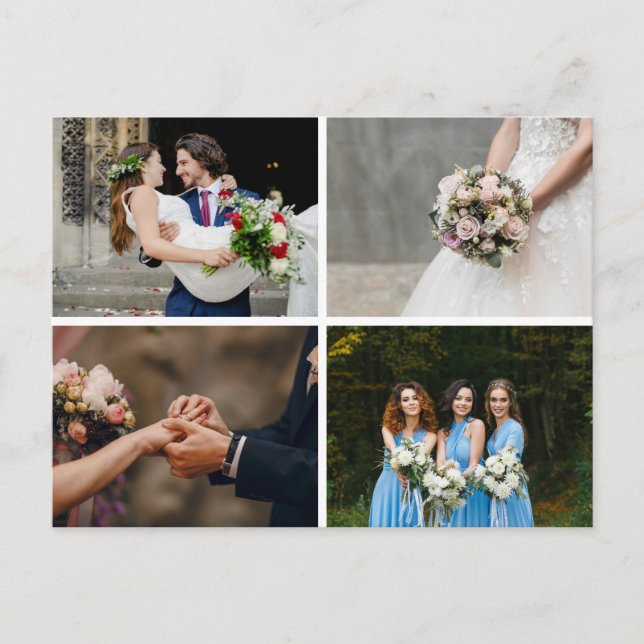 Carte Postale Faire-part 4 Photos Collage Simple Moderne Merci Mariage (Devant)