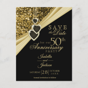 Carte Postale Faire-part 50e anniversaire de la Parties scintillant d'or -